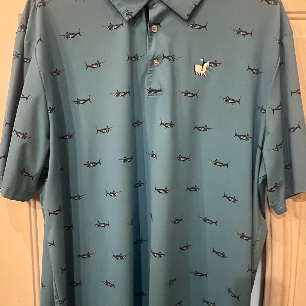 Men's Teal Polo Shirt with Shark Design